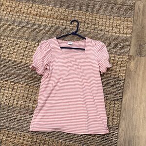 Pink Striped Square Neck Puff Sleeve Top